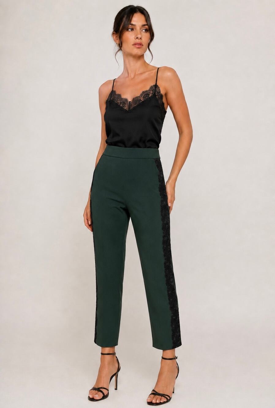 Dolce & Gabbana Embroidered Side Pants Women’s Size 40 Dark Green/Black Crop